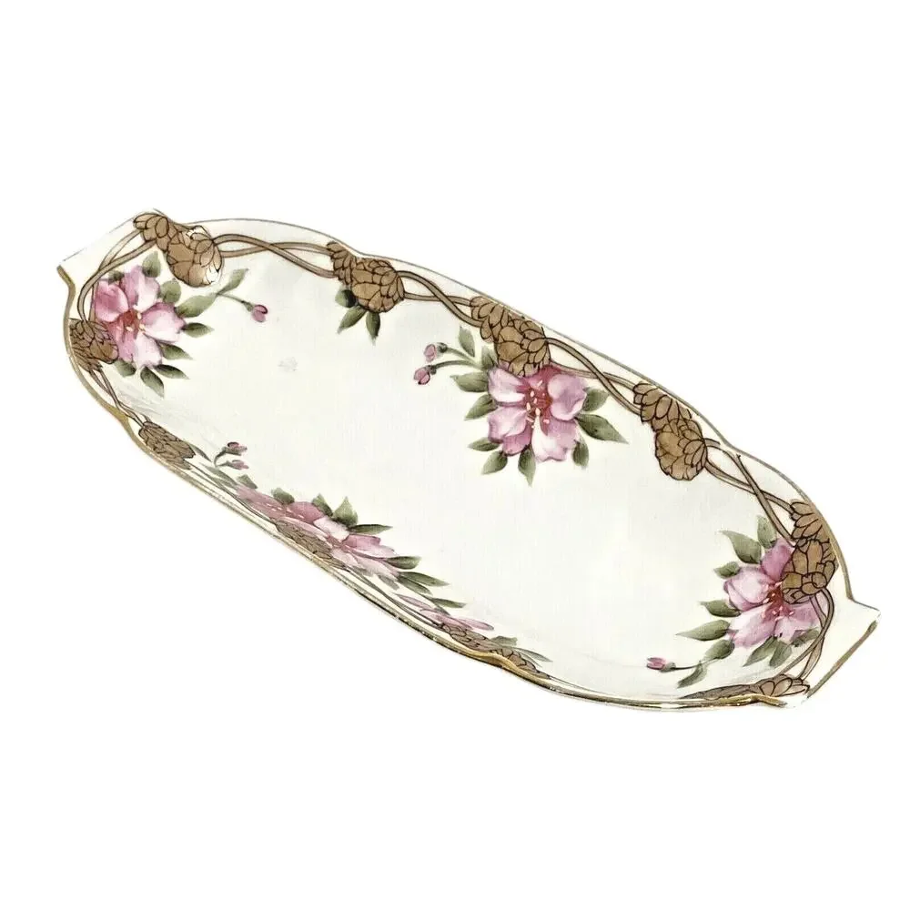 Vintage Nippon porcelain relish dish serving tray hand painted romantic art deco